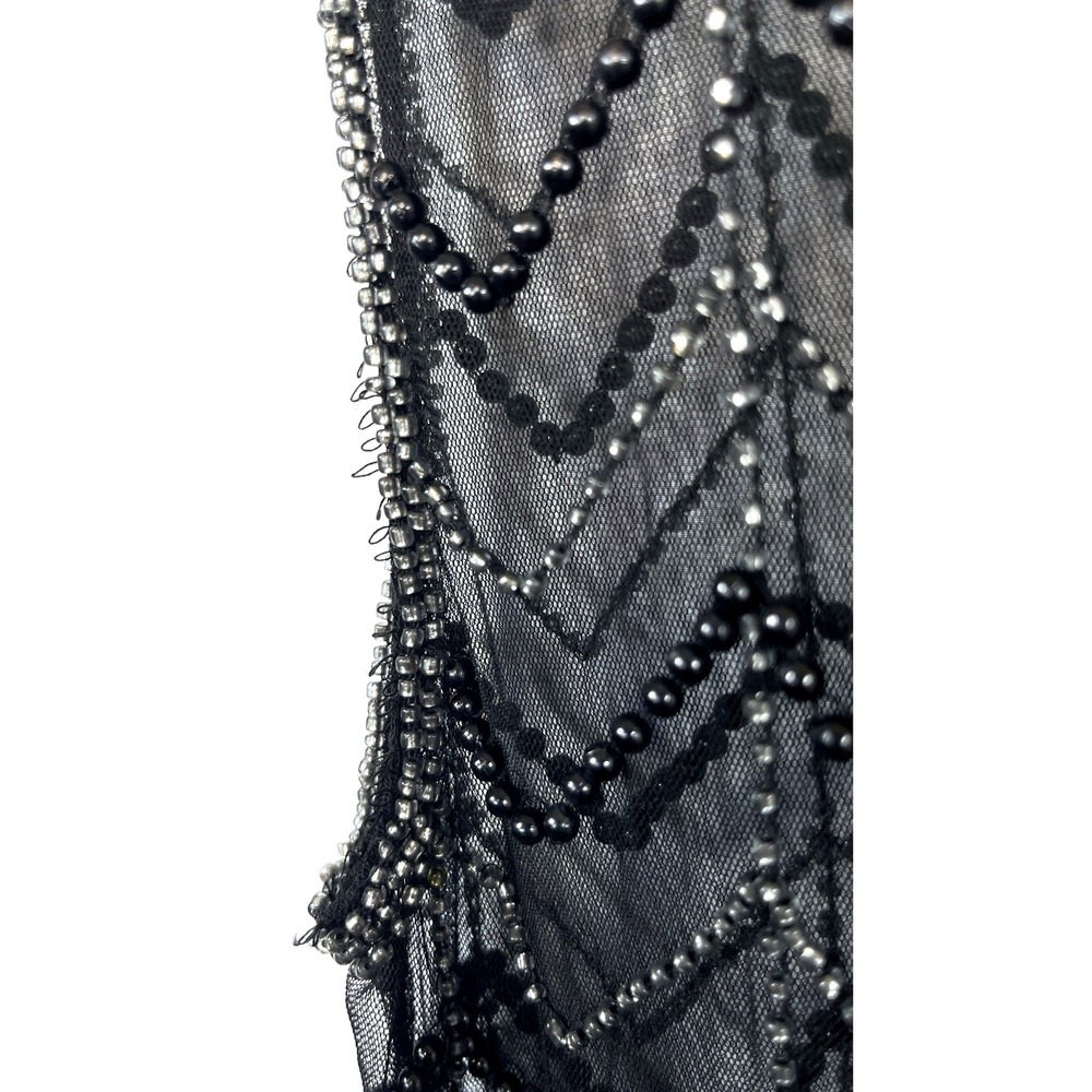 Womens Beaded Sheer Overlay Beaded Mini Dress Size XS Black Bohemian Festival - Picture 8 of 13